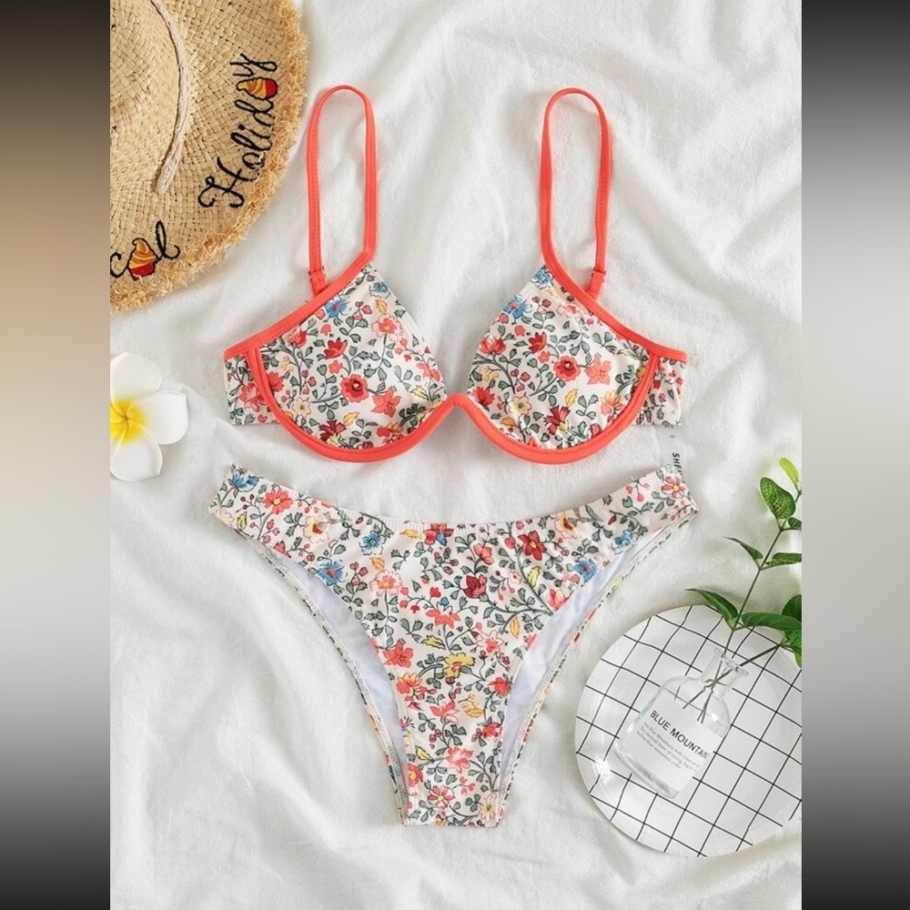 SHEIN floral underwire high cut bikini swim suit